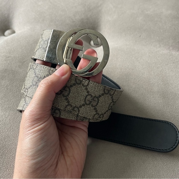 GUCCI SUPREME BELT WITH G BUCKLE MENS BROWN LOGO PRINT REVERSIBLE {$480} 75 / 30 - Picture 4 of 13